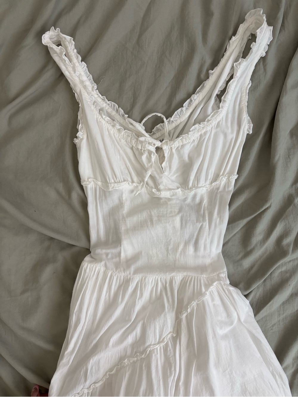Frankie's Bikinis White Ruffled Cotton Chemise